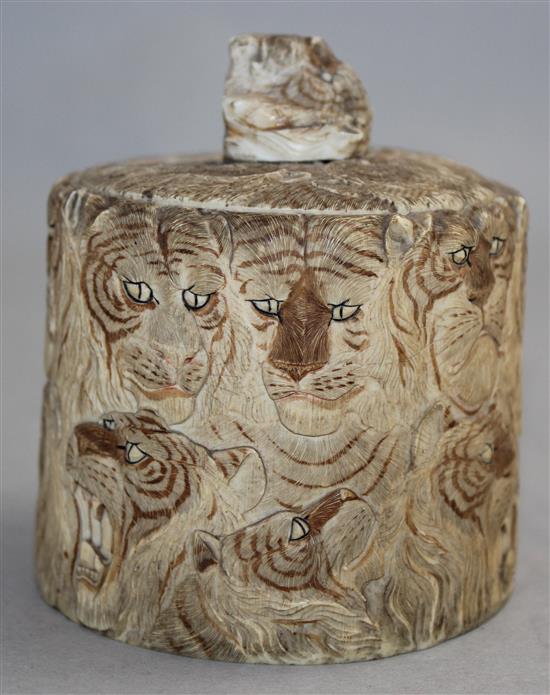 Japanese ivory tusk box and cover, Meiji period,(-)